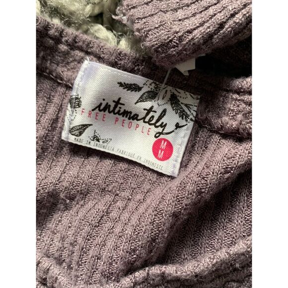 Free People Intimately gray BOHO THERMAL Waffle Weave SHIRT Top sz M - Picture 4 of 6